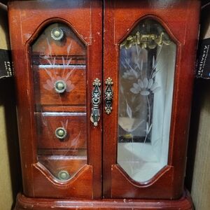 Dirty/Damaged/Rehab/Project Ornate Wooden Jewelry Armoire in Cherry Red Finish